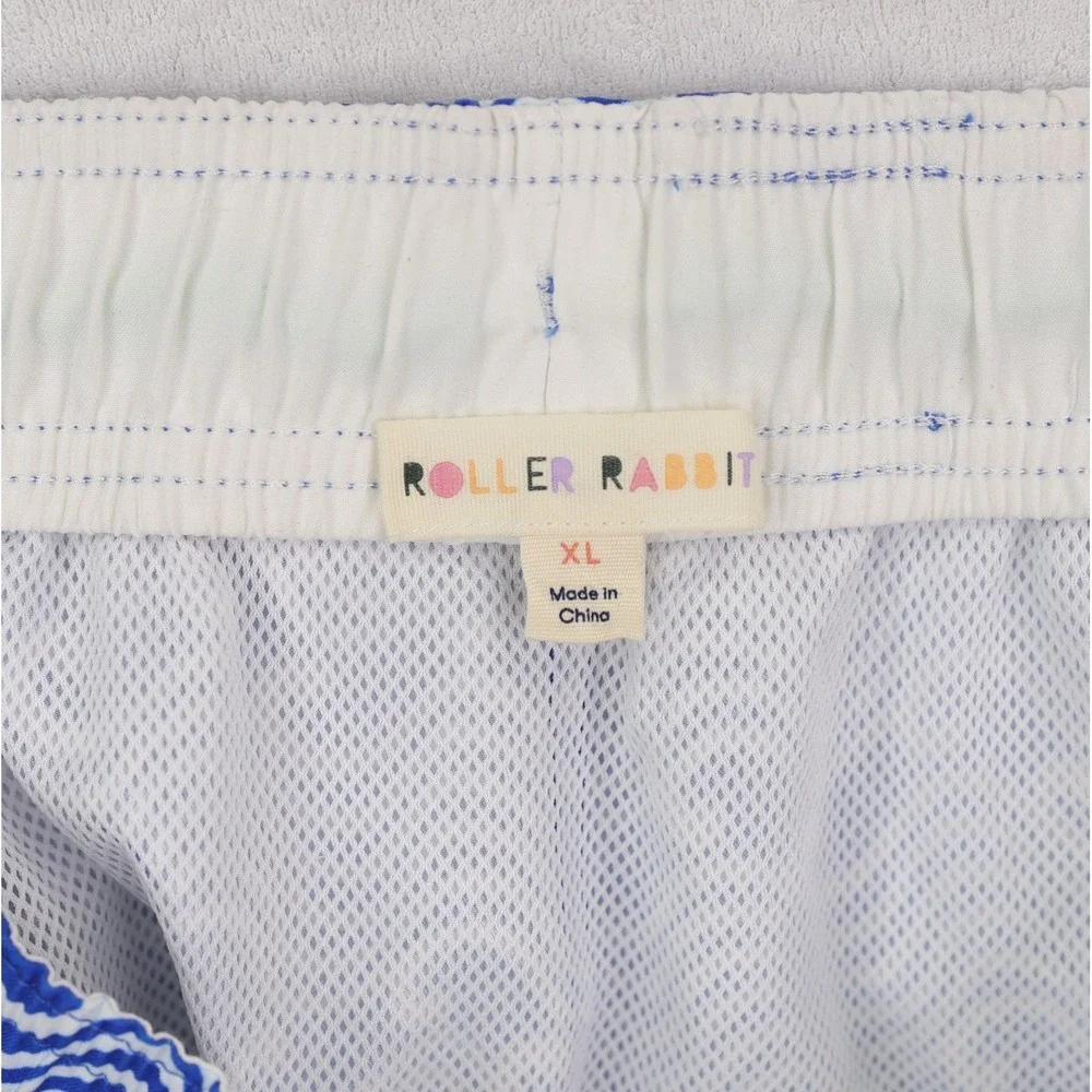 Roller Rabbit Swim Trunks Shorts Mens XL Blue White Mesh Lined Beach Pockets